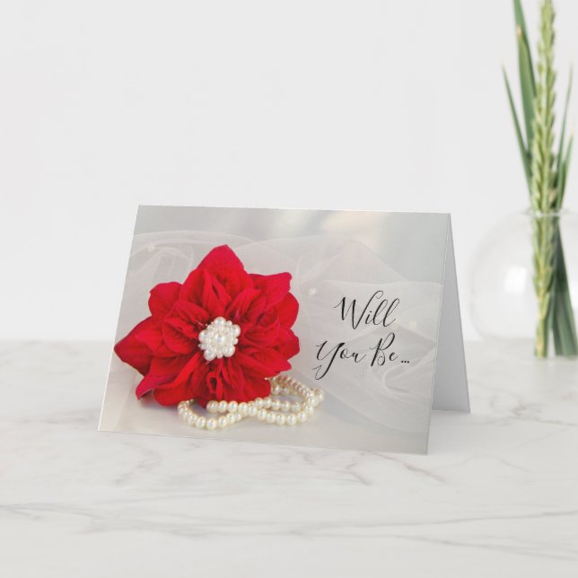 Invitación Perlas de Poinsettia Roja Serán Mi Novia (Anverso)
