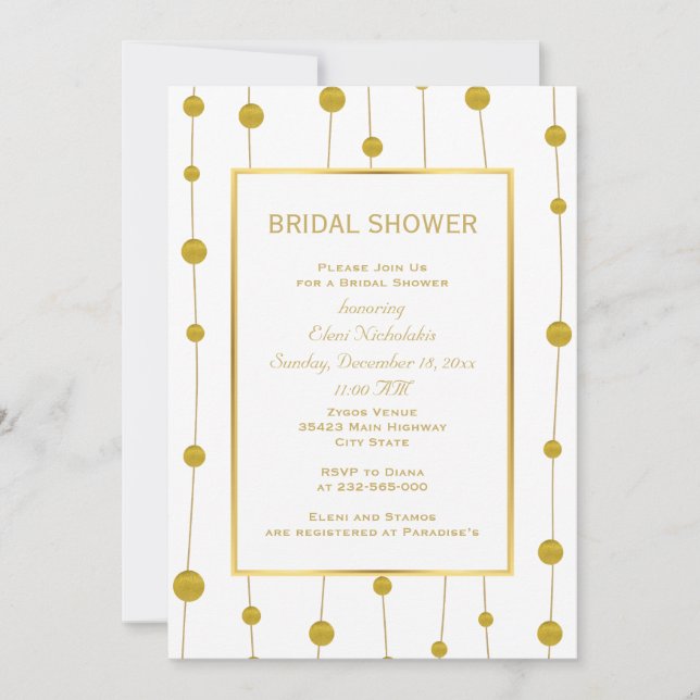 Invitación perlas de Relieve metalizado dorado moderna ducha  (Anverso)