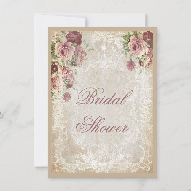 Invitación Perlas de Rosas Chic Shabby y ducha de novias en e (Anverso)