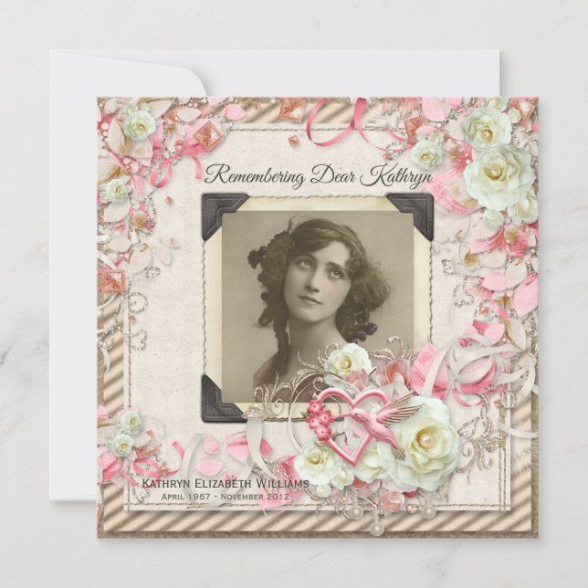 Invitación Perlas de Rosas elegantes en su servicio de memori (Anverso)