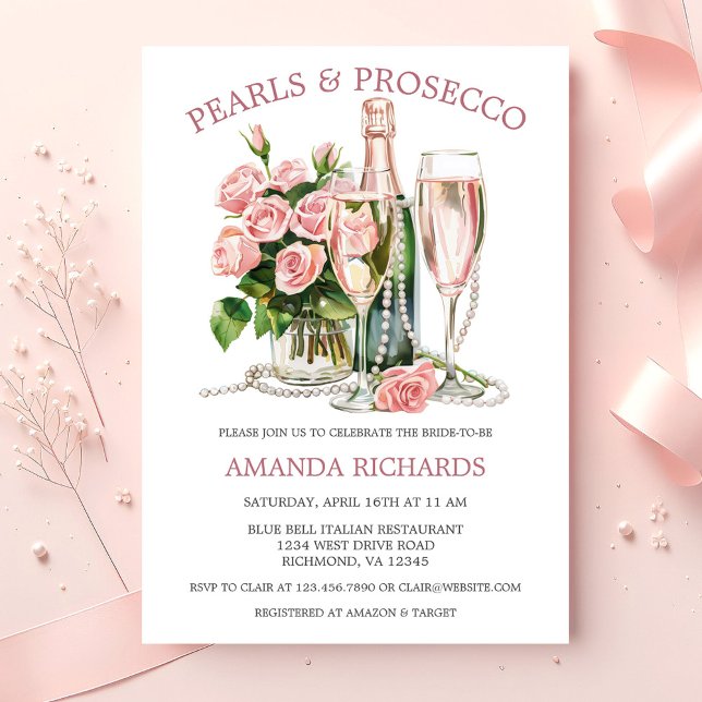 Invitación Perlas de rosas y ducha de novia en Prosecco (Subido por el creador)