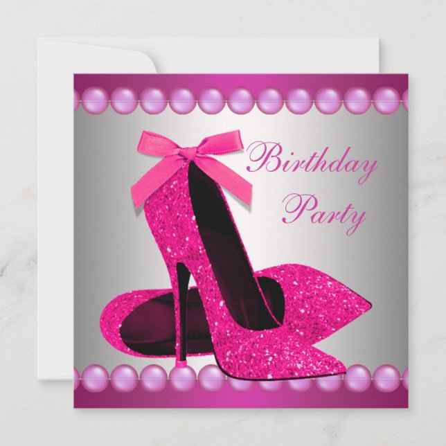 Invitación Perlas de tacones altos rosados zapatillas fiesta  (Anverso)