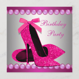 Invitación Perlas de tacones altos rosados zapatillas fiesta