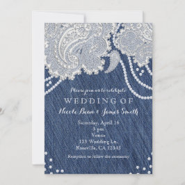 Invitación Perlas de vaqueros de mezclilla y encaje de paisle