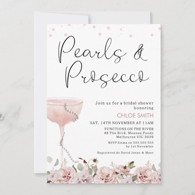 Invitación Perlas de vidrio floral de Rubor Ducha de novia Pr (Anverso)