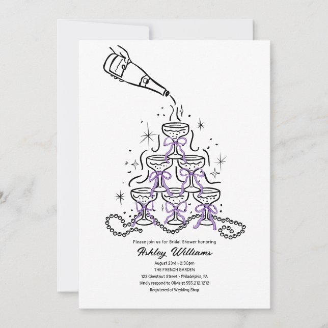 Invitación Perlas desprendidas a mano y ducha de novia en Pro (Anverso)