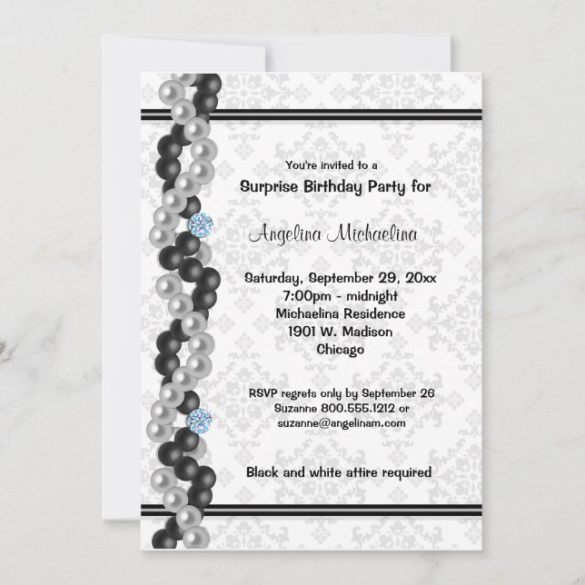 Invitación Perlas, Diamantes Y Damasco Sorpresa Fiesta Invíte (Anverso)