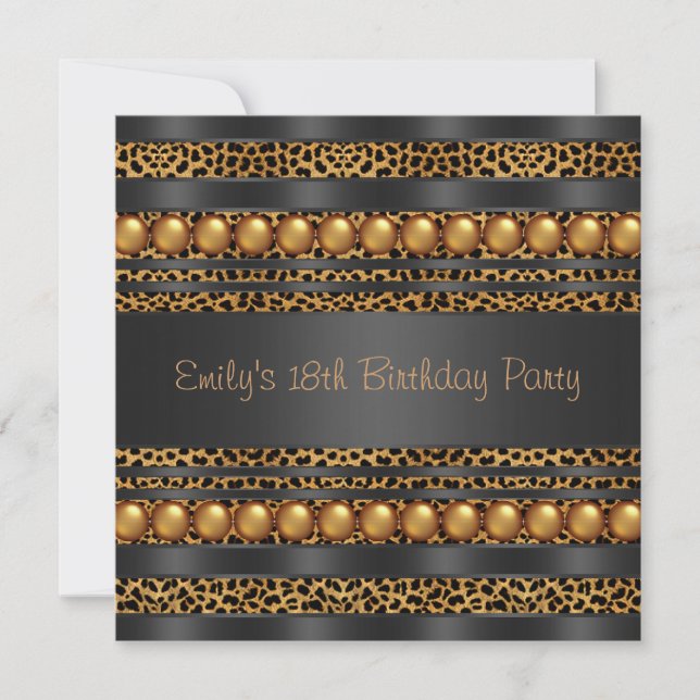 Invitación Perlas Doradas Cumpleaños 18 de las Chicas Leopard (Anverso)