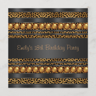 Invitación Perlas Doradas Cumpleaños 18 de las Chicas Leopard