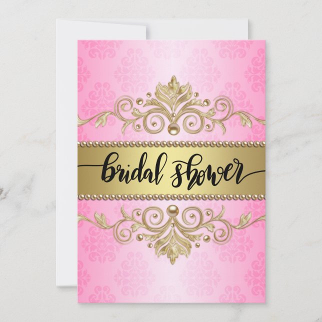 Invitación Perlas doradas rosadas elegantes ducha de novia (Anverso)