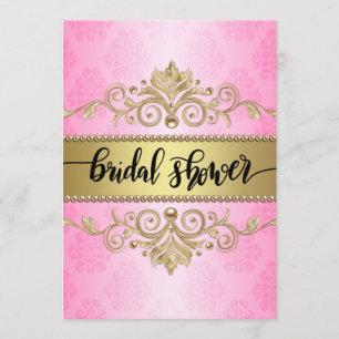 Invitación Perlas doradas rosadas elegantes ducha de novia