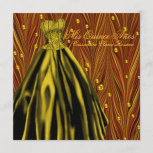 Invitación Perlas Doradas Vestido Dorado Quinceañera Negro Ro