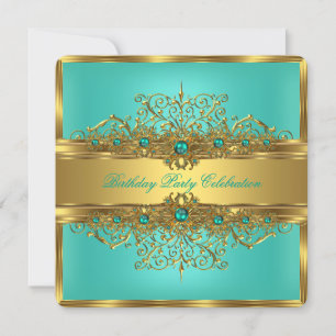 Invitación Perlas Elegantes de Encaje Dorado Verde Jade Turqu