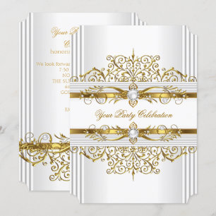 Invitación Perlas Elegantes de Oro Blanco Fiesta de Cumpleaño