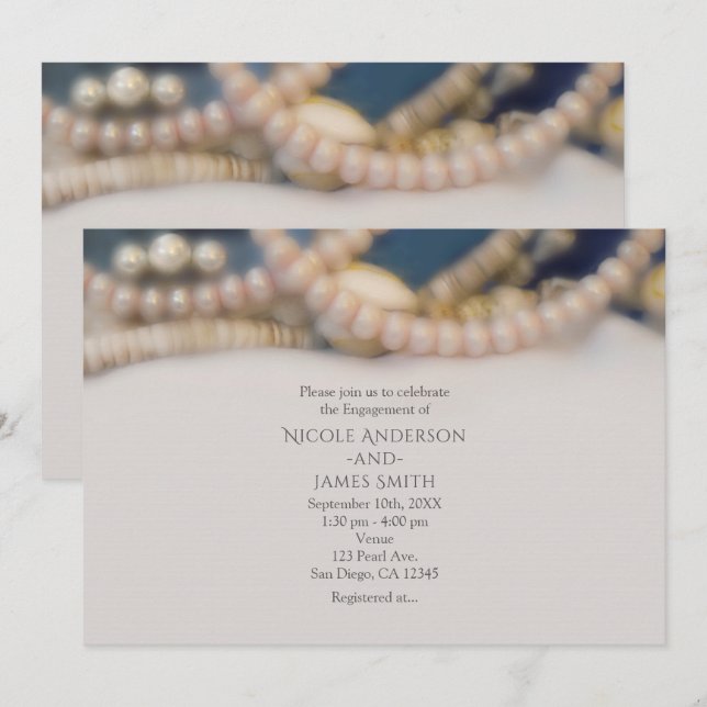Invitación Perlas Elegantes y Conchas de Mar Boda de Playa (Anverso / Reverso)