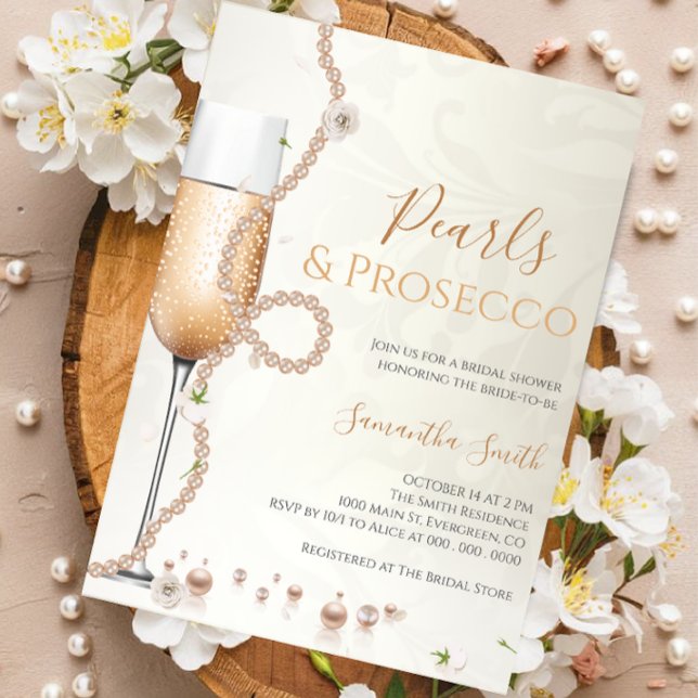 Invitación Perlas elegantes y ducha de novia del Prosecco (Subido por el creador)