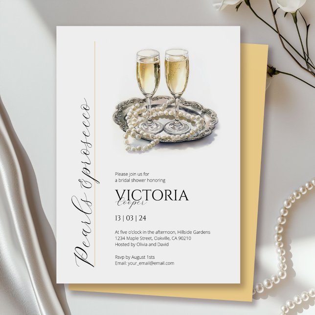 Invitación Perlas elegantes y ducha de novia del Prosecco (Subido por el creador)