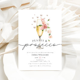 Invitación Perlas elegantes y ducha de novias rosadas Prosecc