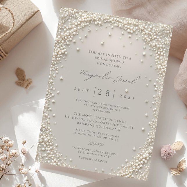 Invitación Perlas Elegantes y Editables en Blush Pastel con D (Subido por el creador)