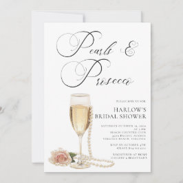 Invitación Perlas elegantes y Invita Bridal Prosecco