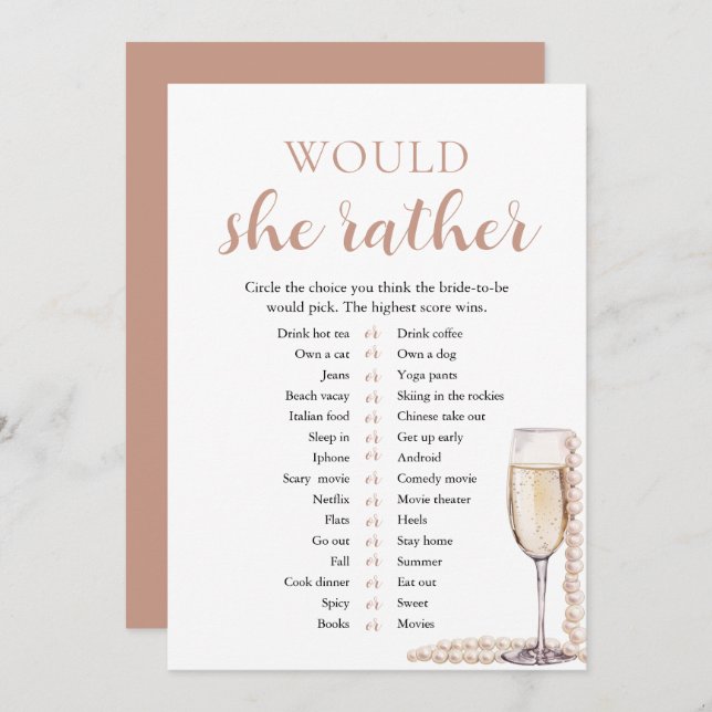 Invitación Perlas elegantes y prosecco preferirían jugar (Anverso / Reverso)