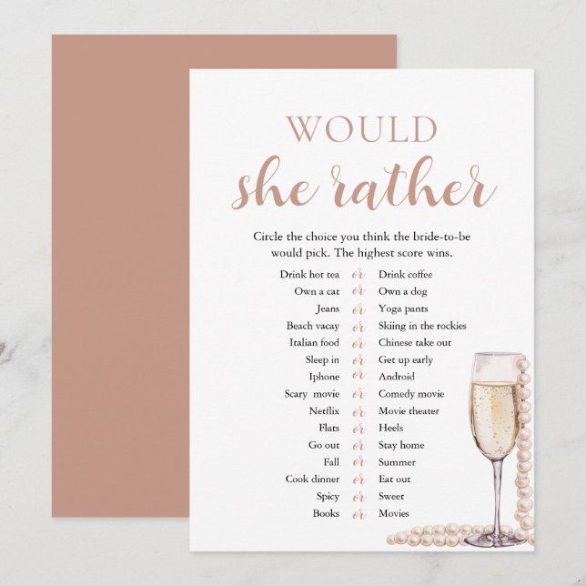 Invitación Perlas Elegantes y Prosecco ¿Qué Preferiría Jugar (Anverso / Reverso)
