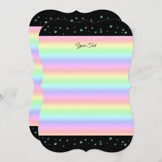 Invitación Perlas en negro y arcoiris (Anverso / Reverso)