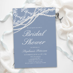 Invitación Perlas Encaje Algo Azul Elegante Despedida de Solt