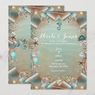 Invitación Perlas encantadas bajo el mar azul verdoso Cinta d