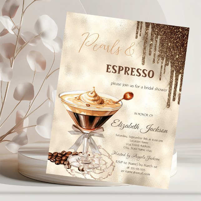 Invitación Perlas Espresso Lazos Brillo Gotea  (Subido por el creador)