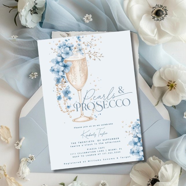Invitación Perlas Florales Azules y Ducha Bridal Prosecco (Subido por el creador)