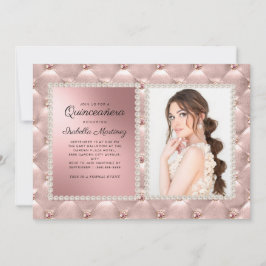 Invitación Perlas fotográficas Glam Pink Rose Gold Quinceañer