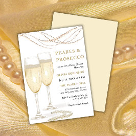 Invitación Perlas Gold Elegantes y ducha de novia Prosecco