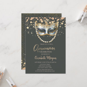 Invitación Perlas Mascas, Mascarada Confetti Quinceañera