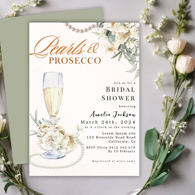 Invitación Perlas modernas y ducha con flores de prosecco (Subido por el creador)