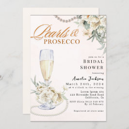 Invitación Perlas modernas y ducha con flores de prosecco