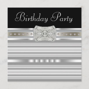 Invitación Perlas Negras de Plata Fiesta de Cumpleaños de Muj
