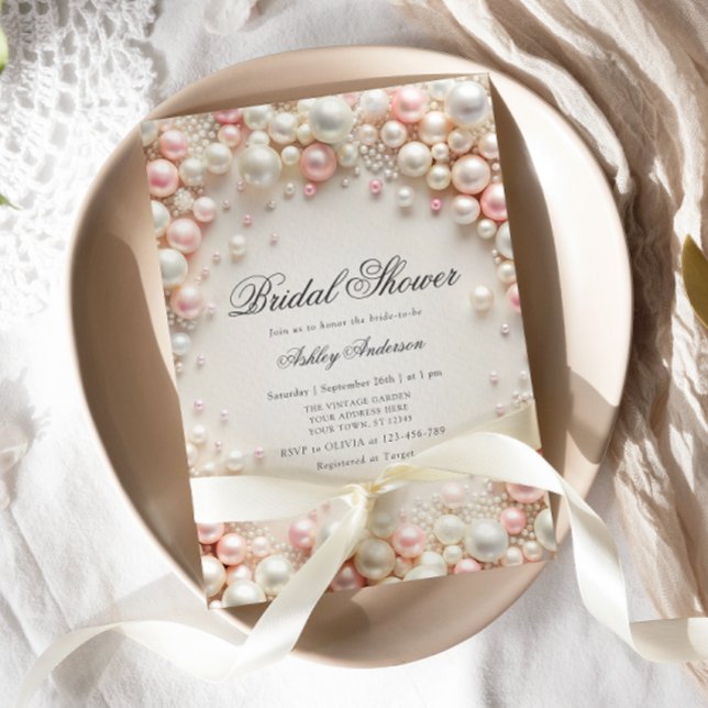 Invitación Perlas Pastel Rubor con ducha de novia con diamant (Subido por el creador)