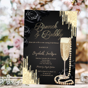 Invitación Perlas Perlas Prosecco Rosas Negros Ducha Nodal