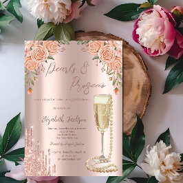 Invitación Perlas Perlas Rosas Prosecco Ducha Bridal