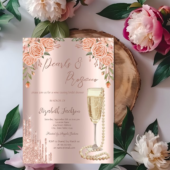 Invitación Perlas Perlas Rosas Prosecco Ducha Bridal (Subido por el creador)
