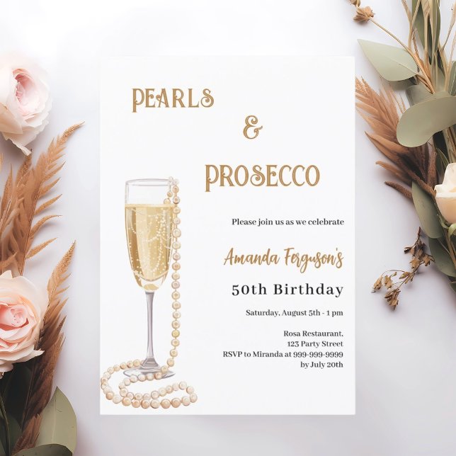 Invitación Perlas Prosecco burbujeante cumpleaños (Subido por el creador)