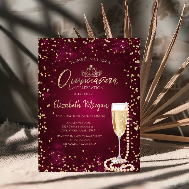 Invitación Perlas Prosecco Diamantes BorgoñaQuinceañera (Subido por el creador)