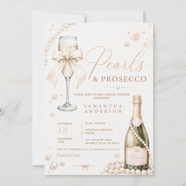 Invitación Perlas & Prosecco Elegante Coqueta (Anverso)