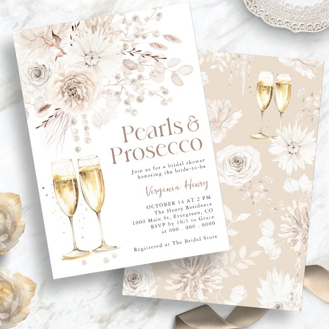Invitación Perlas Prosecco Elegante Nupcial (Pearls Prosecco Elegant Bridal Invitation
)