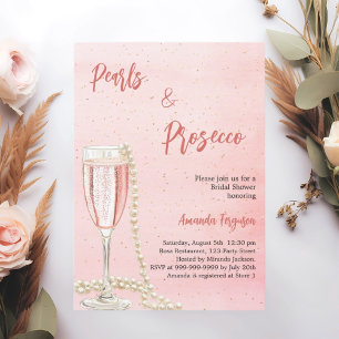 Invitación Perlas Prosecco escritura rosa Ducha de novia