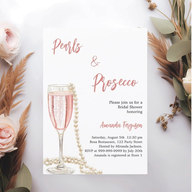 Invitación Perlas Prosecco escritura rosa Ducha de novia (Subido por el creador)