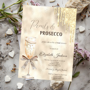 Invitación Perlas Prosecco Lazo Brillo Gotea