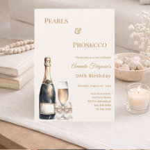 Perlas Prosecco lazo marfil cumpleaños elegante