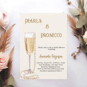 Invitación Perlas Prosecco oro burbujeante Bridal Shower